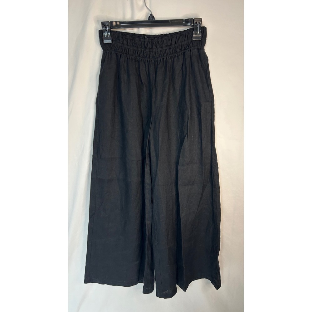 By Anthropologie Black 100% Linen Wide Leg Smocked Elastic Waist Pants XXS - Picture 11 of 16